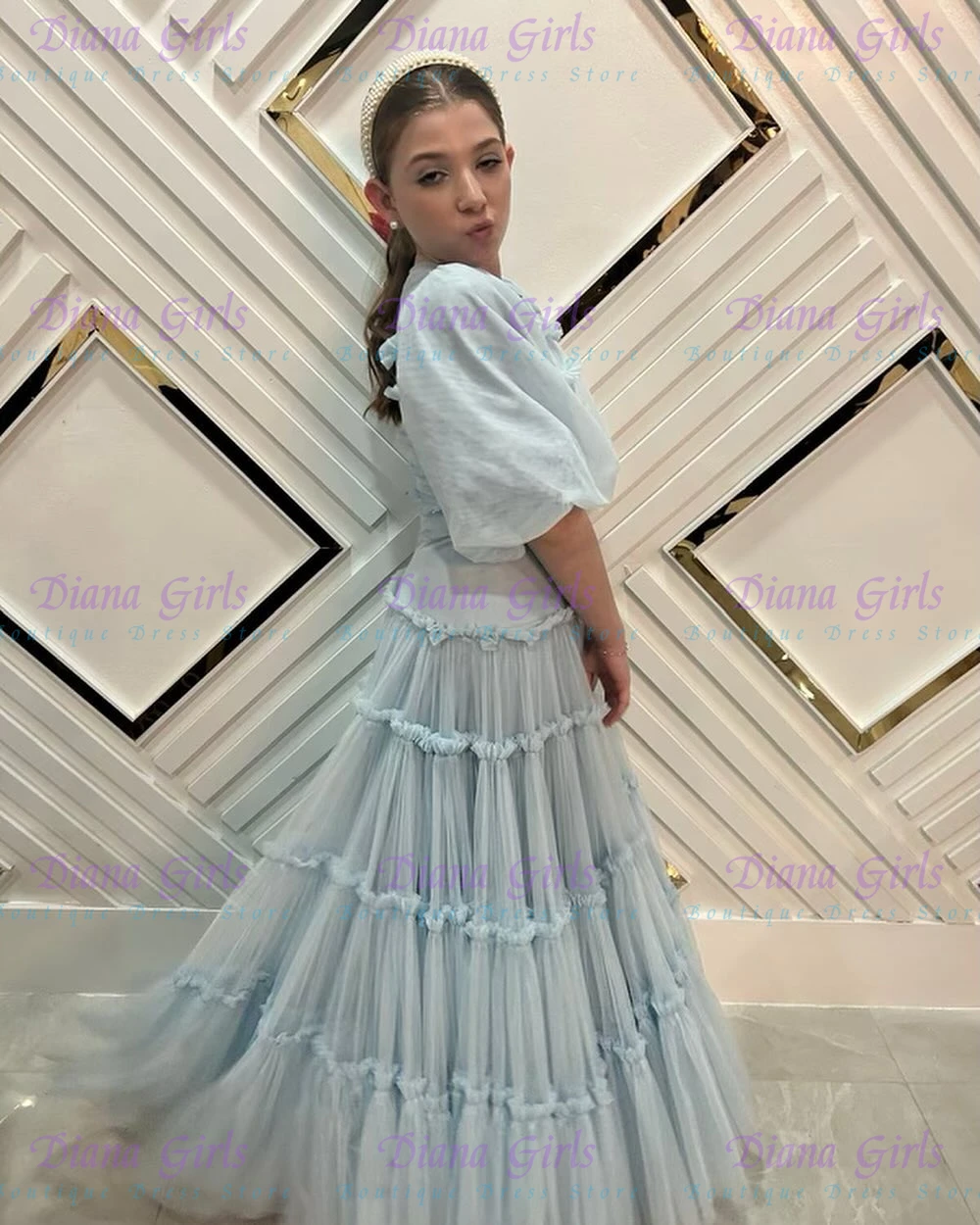 Toddler Girl Tulle Party Dress - Abito da ragazza di fiore azzurro