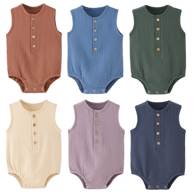Baby Summer Linen Sleeveless Jumpsuit - Body estivo in cotone e lino
